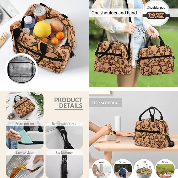 3Pcs Capybara Print Backpacks Set for school, Kids Bookbag Students Knapsack with Insulated Lunch Box Pencil Case for Teens Girls - Image 3