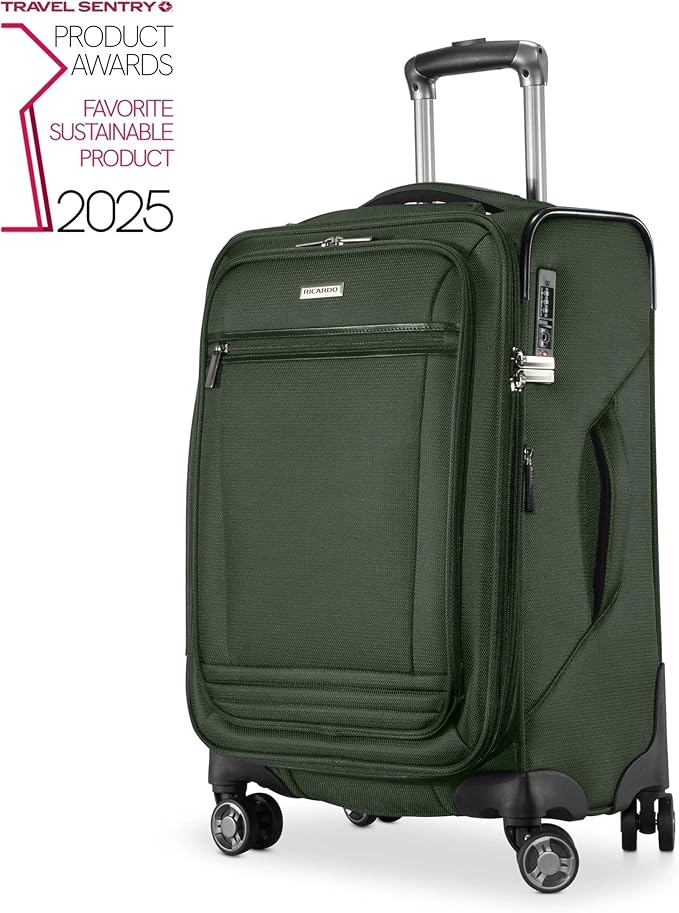 Ricardo Beverly Hills Avalon Softside Carry-On Luggage Made with Sustainable 100% Recycled PET (rPET), Lightweight, Eco-Friendly Travel, Expandable, Dual Spinner Wheels, Juniper Green, 20-inch - Image 2