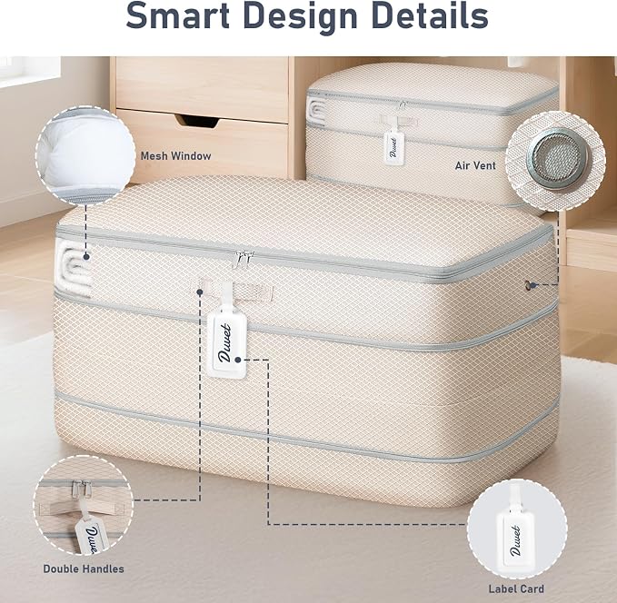 DIMJ Comforter Storage Bag - 100L Large Capacity Blanket Storage Compression Bags, Washable Space Saving Self Compression Organizer with Window Handles, Space Saver for Clothes, Bedding, Sheet - Image 3