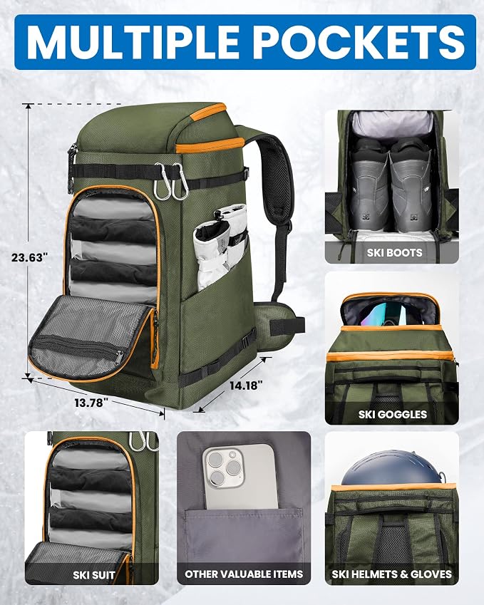 OutdoorMaster Ski Boot Bag, Snowboard Boots Travel Backpack for Helmet, Ski Shoes, Goggles, Gloves and Accessories, Waterproof Exterior & Bottom - Image 4