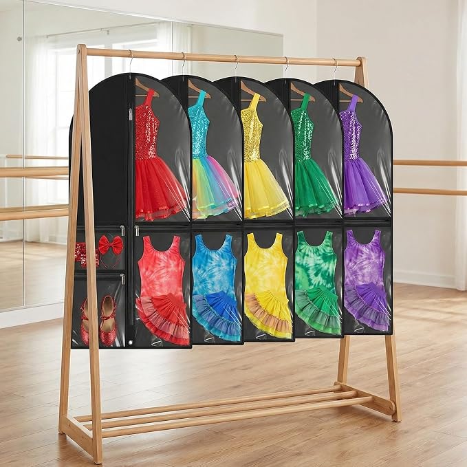 10 Pack Garment Bags for Dance Costumes, 40" Garment Bags for Hanging Clothes with 3 Clear Zipper Pocket, Waterproof Cheer Uniform Garments Bag for Dance Competition, Travel, Closet Storage (Black) - Image 5