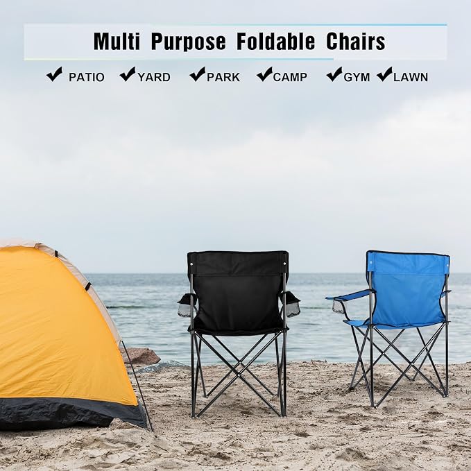 Foldable Camping Chair Set of 2, HaSteeL Folding Camp Chairs & Carrying Bags for Adults, Portable for Lawn, Outdoors, Fishing, Hiking, Travel, Picnic, Beach, Oversized & Supports 275lbs (Black & Blue) - Image 6