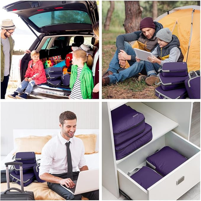 Gonex Compression Packing Cubes, 4pcs Expandable Storage Travel Luggage Bags Organizers (Purple) - Image 9