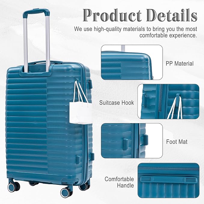 Merax Luggage Sets 4 Piece with Cosmetic Case Lock, Hardside Carry On Suitcase with Zippers Lightweight Rolling Travel Luggage Sets with Spinner Wheels,Blue1 - Image 3