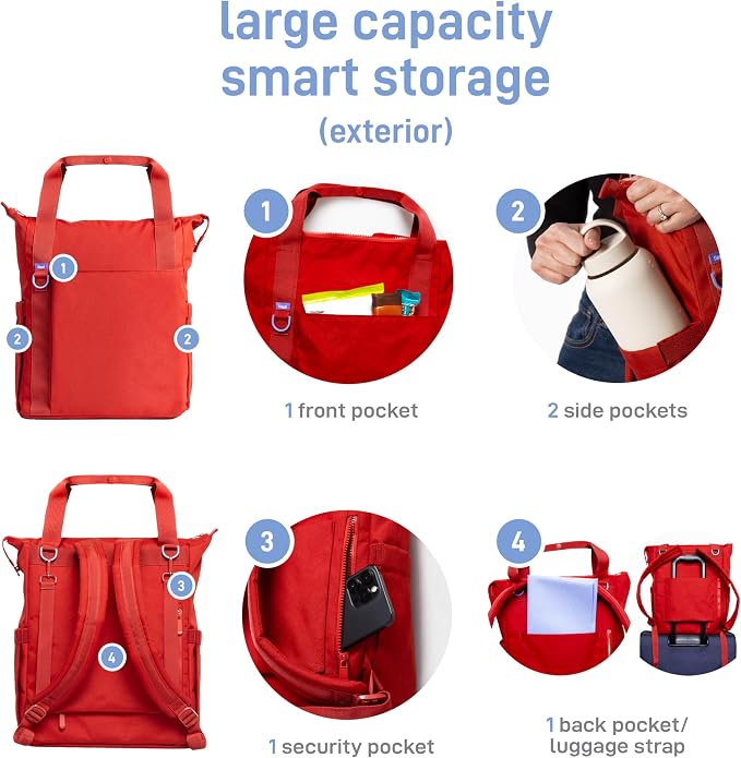 Ubbi Fleuri All-Day Diaper Bag Backpack, Features 12 Pockets, Insulated Bottle Pocket, Wet Bag, Changing Mat, Stroller Straps and Dust Pouch, Lightweight, Easy-Clean & Travel Ready, Wild Poppy - Image 6