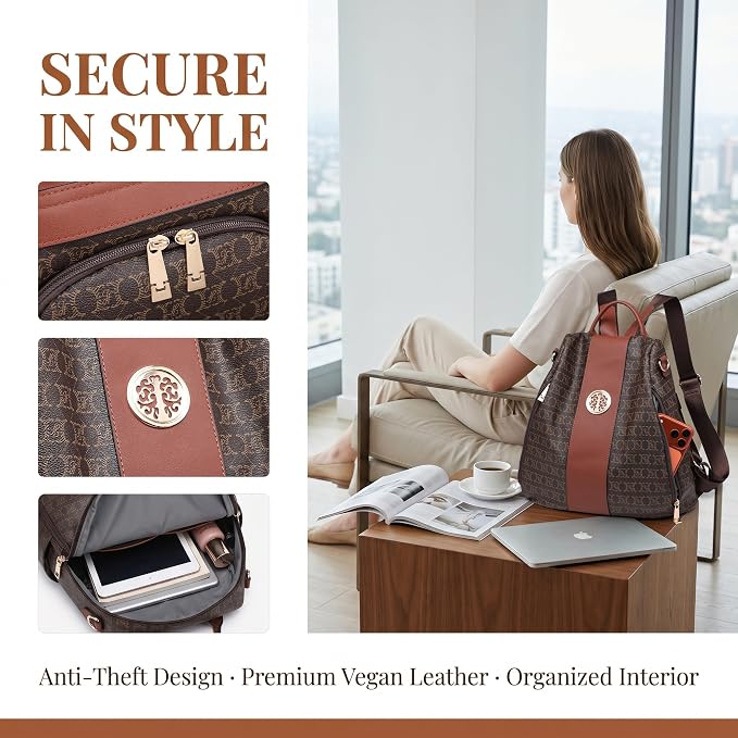Women Fashion Backpack Purse Multi Pockets Anti-Theft Rucksack Travel Shoulder Bag Handbag - Image 3