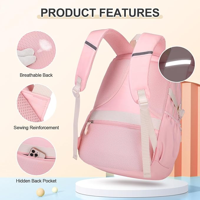 DIGOBAY Backpacks for Girls, 3PCS School Backpack with Lunch Box Pencil Pouch for Teen Girls Kids Elementary Primary Middle High College School Bookbag Set （Pink） - Image 4