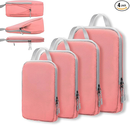 WOOMADA Compression Packing Cubes for Suitcases Travel Essentials 4 Set Expandable Travel Bags Organizer for Luggage(pink) by WOOMADA