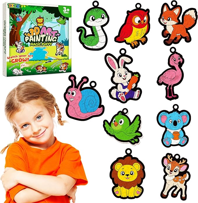 Z1ZZ Aqua Puffs 3D Art-Craft Kit -Aqua Art Magic Paint Set, Mess-Free Water Painting for Kids Age 4 5 6 7 8 9 Boys Girls DlY Color Activity Creative Gift forClass Christmas Birthday Games