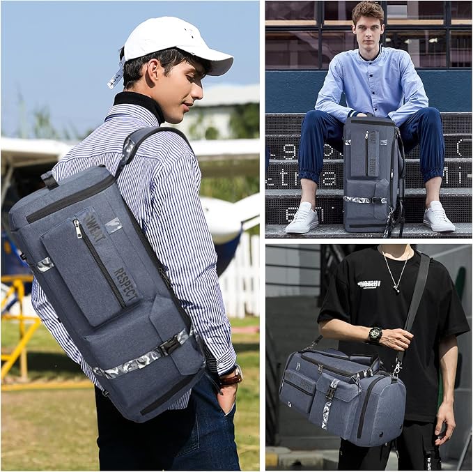 Gym Bags for Men Gym Duffle Bag Backpack 3-Way Sports Duffel Bags for Men with Shoe Compartment & Wet Pocket, Fitness Workout Training Bag, Blue - Image 2