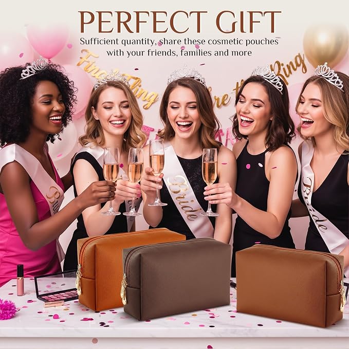 100 Pack Aesthetic Makeup Bags Bulk PU Leather Cosmetic Pouches Waterproof Toiletry Bags Makeup Pouches Bulk for Teen Girls Women Party Gift Travel Storage Back to Teacher Gift (Brown) - Image 5