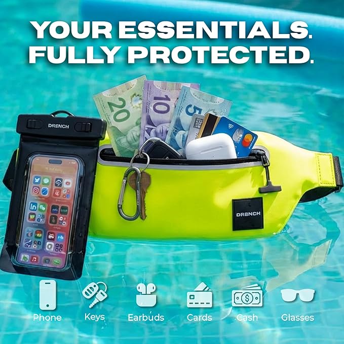 DRENCH 100% Waterproof Waist Pack Neon Yellow | Caribana & Caribbean Carnival Bag for Jouvert, Festivals, EDM Raves, Pool Parties, Travel & High Visibility Outdoor Use | Waterproof Phone Pouch Dry Bag - Image 5