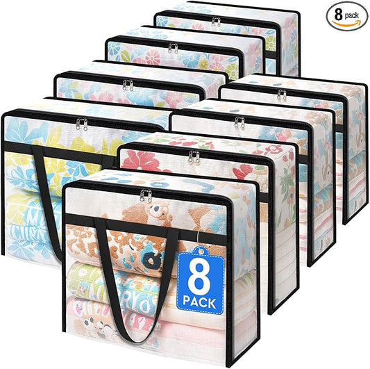 TasticTotes 8 Pack Clear Storage Bags for Comforter, Clothes & Bedding, Plastic Blanket Storage with Zipper and Handle, Moving Bags, Closet Organizer and Under-Bed Storage (60L) by Unknown