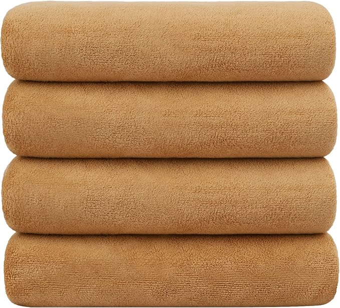 JML Microfiber Bath Towels, Bath Towel 4 Pack 30" x 60", Oversized, Soft, Super Absorbent and Fast Drying, Bathroom Towel Set for Sport, Fitness, Yoga, Beige by JML