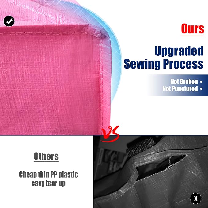 Cosy Family 12 Pack Heavy Duty Extra Large Moving Bags with Backpack Straps - Strong Handles & Zippers, Storage Totes For Space Saving, Fold Flat, Alternative to Moving Box, Pink - Image 3