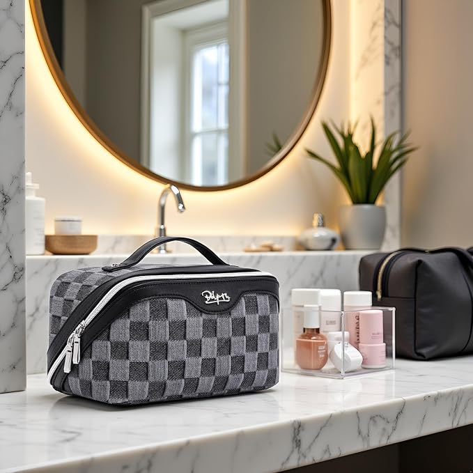 BOYATU Travel Makeup Bag for Women: Large Cosmetic Bag Set of 3 - PU Leather Make up Bag with Compartments - Compact Waterproof Toiletry Bag with Divider & Handle (D-2-Black) - Image 7