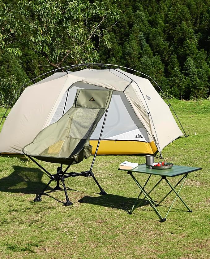iClimb Ultralight Compact Camping Folding Beach Chair with Anti-Sinking Large Feet (Green - Triangular Frame High Back - 2PC) - Image 10