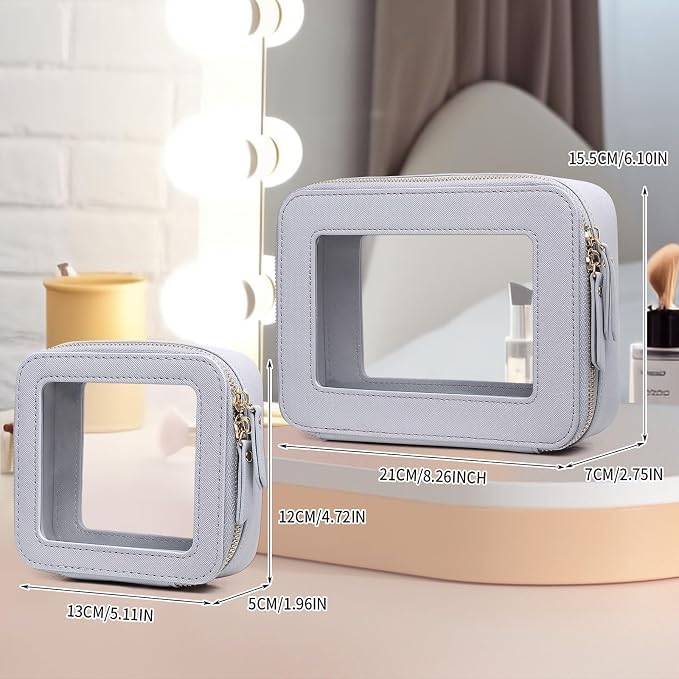 Pinkmik Clear Makeup Bag Waterproof Travel Case for Cosmetics and Toiletries Women's Purse Organizer and Clear Car Bag with Zipper (Gray, M+MINI) - Image 4