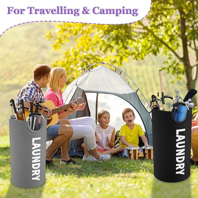 2Pcs Large Laundry Hamper for Adult, 95L Folding Clothes Basket with Handles, Dirty Clothes Hampers for Bedroom, Stand-alone Laundry Bin for Family, Hotel, Dorm, Grey/Black - Image 7