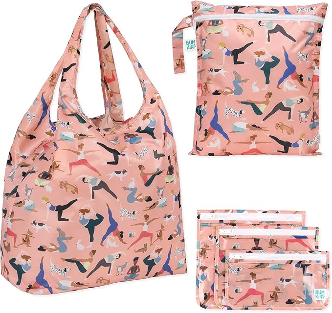 Bumkins Reusable Grocery Shopping Tote Bag for Women, Large Boho Style with Handles, Foldable, Washable, Shoulder Straps by Bumkins