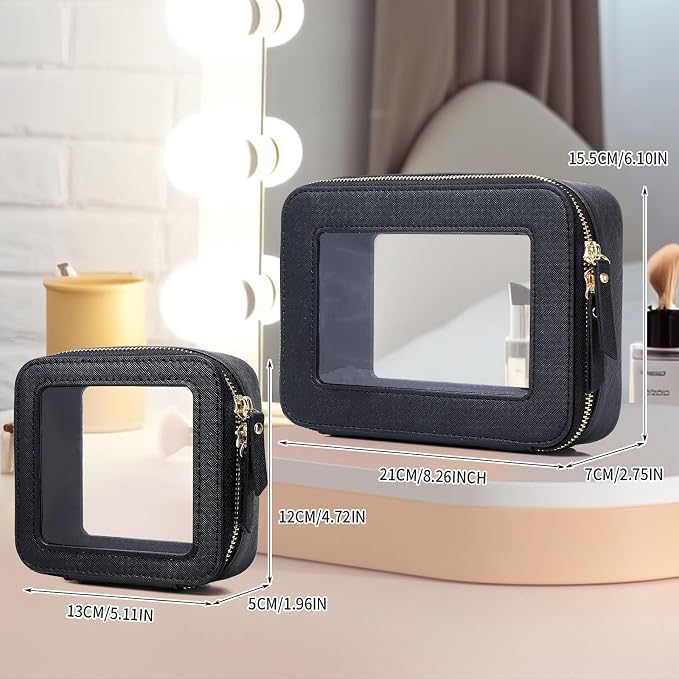 Pinkmik Clear Makeup Bag Waterproof Travel Case for Cosmetics and Toiletries Women's Purse Organizer and Clear Car Bag with Zipper (Black, M+MINI) - Image 4