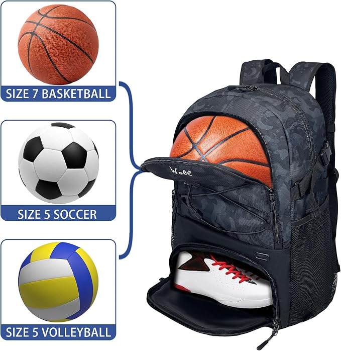WOLT Basketball Backpack Large Sports Bag with Separate Ball Holder & Shoes Compartment, Best for Basketball, Soccer,Gym - Image 5