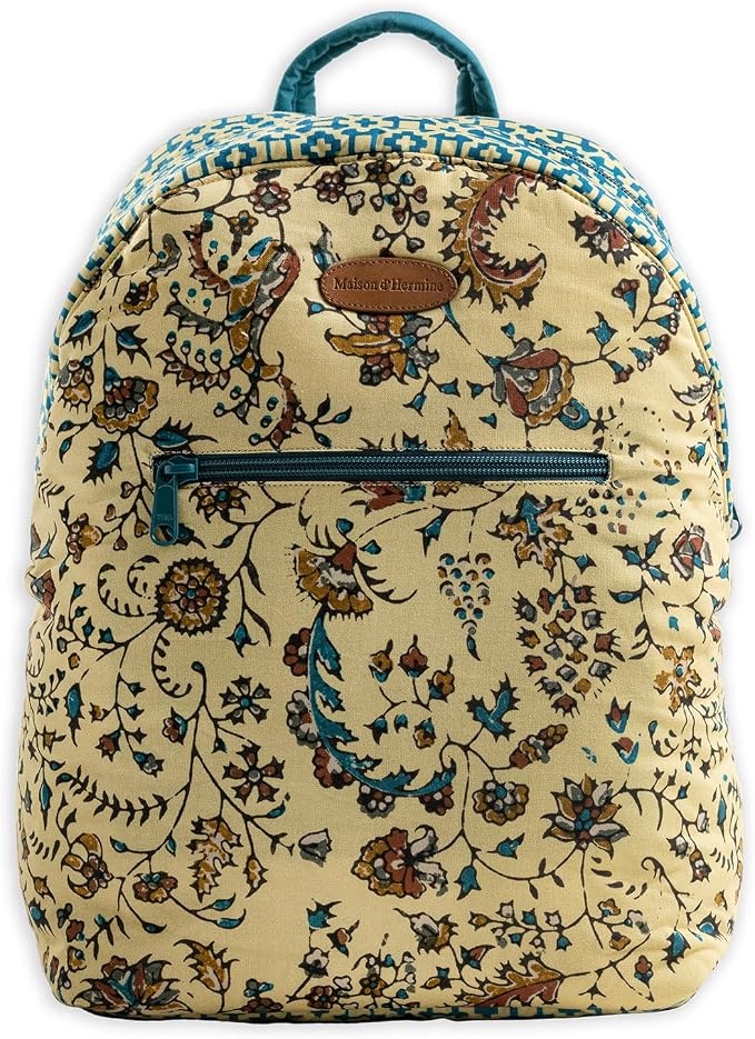 Maison d' Hermine Backpack for Women Men Cotton Shoulder Multipurpose Rucksack with Small Pouch Lightweight Multi Pocket Bag for Travel Work Beach Perfect for Spring Summer (Lakshmi) by MaisondHermine