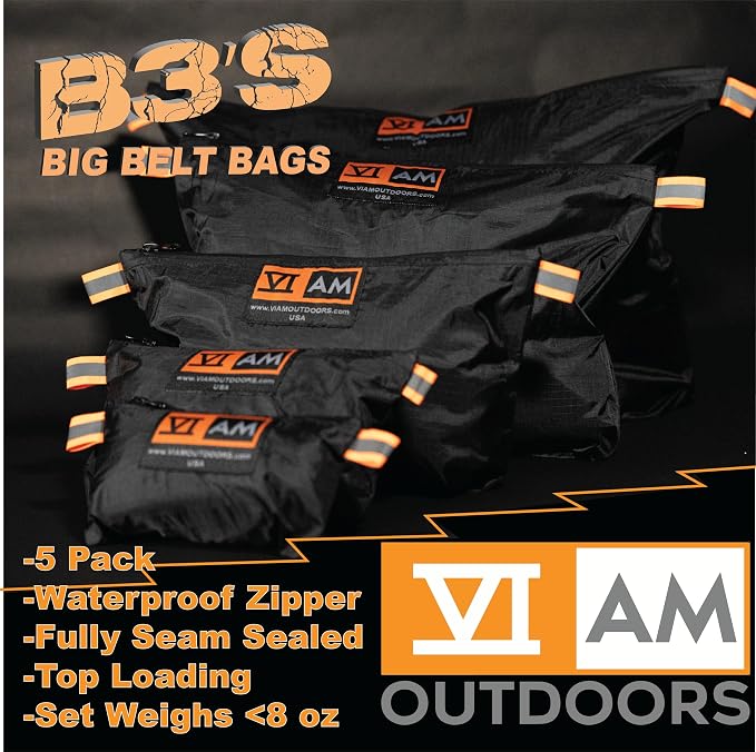VIAM Outdoors B3's Big Belt Bag Tool Bag Zipper Pouch, Premium Utility Multipurpose Storage Organizer Tool Pouches for Hunting, Camping, Backpacking, Travel - 5pc Black - Image 5