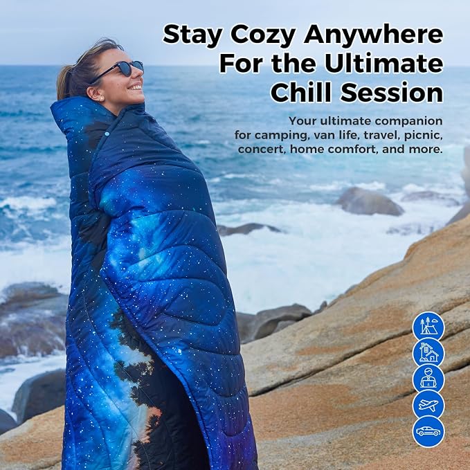 KingCamp Ultralight Camping Blanket, Packable Down Alternative Puffy Printed Wearable Blanket with Snap Buttons & Corner Loops Weatherproof Quilt for Outdoor Travel Stadium (78.7"L x 57.1"W) - Image 2