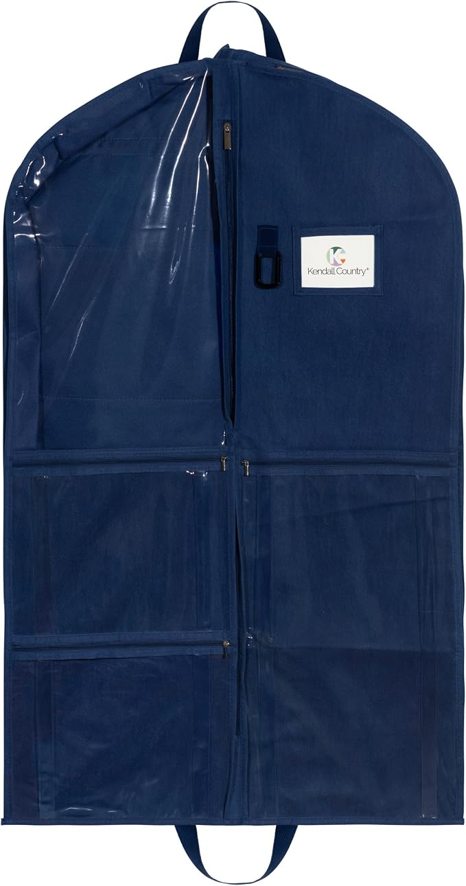 Waterproof Hanging Garment Bag 40 inch Clothes Bag with Gusset, 5 Pockets & Side Zip for Dance Costumes, Sports, Skating, Theatre, Beauty Pageants,Cheer & More by Kendall Country, Navy Blue - Image 3