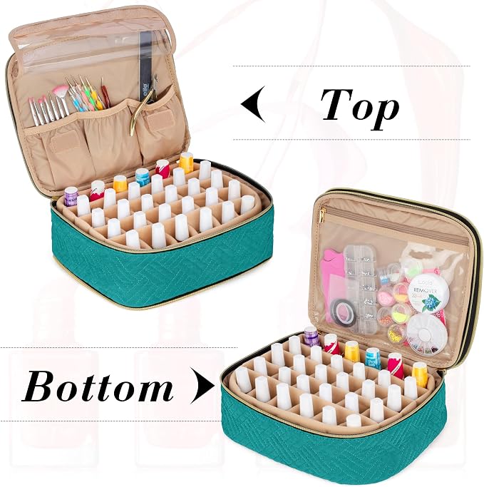 LUXJA Detachable 2 Layers Nail Polish Storage Case Holds 60 Bottles, Teal | Fits 15ml - 0.5 fl.oz Nail Polish Bottles, Tools Storage Pockets, Patented Design - Image 2