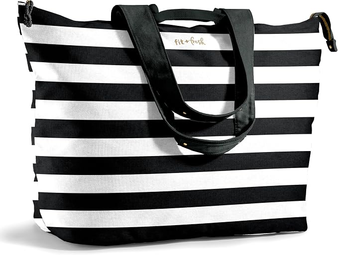 Fit & Fresh XL Beach Tote Bag for Women – XL Travel Tote with Zipper & Pockets, Oversized Canvas Pool Bag, Weekender Carry-On by fitfresh
