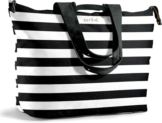 Fit & Fresh XL Beach Tote Bag for Women – XL Travel Tote with Zipper & Pockets, Oversized Canvas Pool Bag, Weekender Carry-On by fitfresh