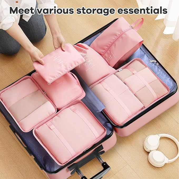AnyZip Luggage Sets 10 Piece Hardshell Suitcase Set PC ABS Lightweight Travel Suitcases with 4 Double Spinner Wheels TSA Lock 20 24 28 Inch with 7 Storage Bags Pink - Image 5