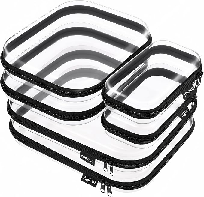 YQBRAO 6 Pack Sleek Black Clear Hard Shell Zipper Case, 1.2mm Heavy Duty Tech & Cosmetic Bags, Crush-Proof Electronic Storage & Makeup Organizer for Travel, Tools & Diaper Bag (2L+2M+2S) by Unknown