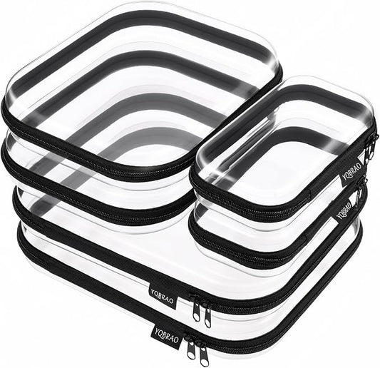 YQBRAO 6 Pack Sleek Black Clear Hard Shell Zipper Case, 1.2mm Heavy Duty Tech & Cosmetic Bags, Crush-Proof Electronic Storage & Makeup Organizer for Travel, Tools & Diaper Bag (2L+2M+2S) by Unknown
