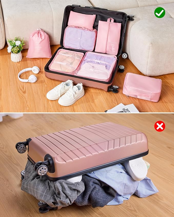 (32″, 28″, 24″, 20″)11 Piece Travel Luggage Sets for Women, 4 Piece Hardshell Suitcase Set, 20inch Carry on Luggage with Wheels, 24inch 28inch 32inch Checked Luggage with 7PC Organize Bags - Image 8