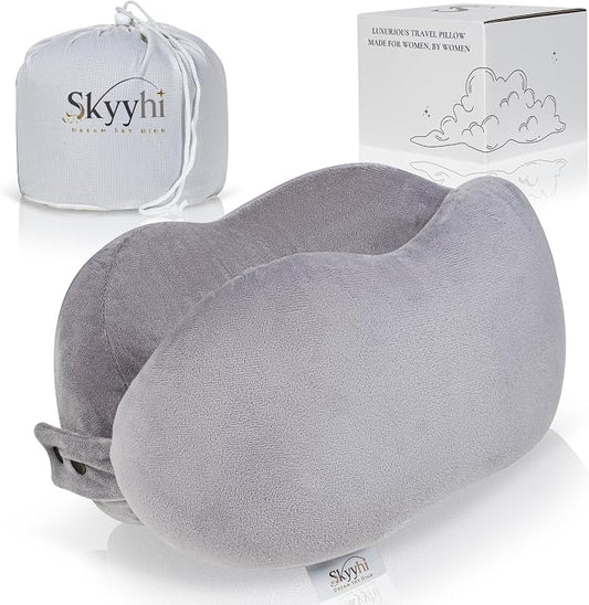 Women's Small Fitted Neck Pillow for Traveling, Memory Foam Travel Pillow, Travel Neck Pillows for Airplanes, Travel Essentials for Flying, Car Essentials for Women, Plane Pillow in Ash by Unknown