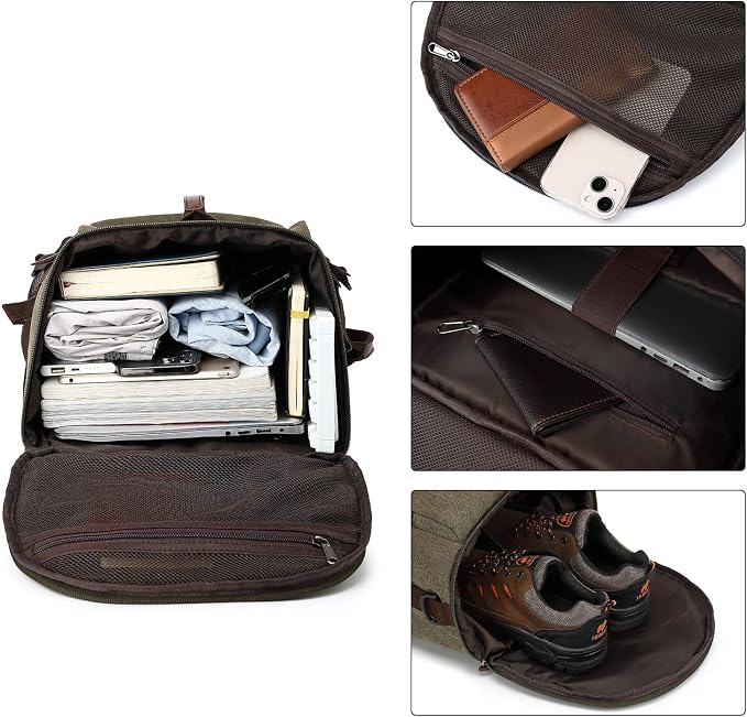 Kalesi Gym Duffle Bag Backpack 4-Way Vintage canvas with Shoes Compartment for travel Sport Hiking laptop (Vintage green) - Image 6