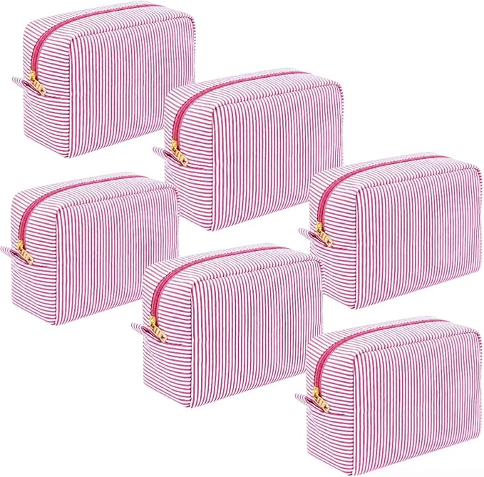 6 PACK Makeup Bags-Bulk Graduation Gifts Seersucker Cosmetic Bag for Women Bridesmaid Gifts Makeup Pouch for Wedding Party Favors Bachelorette Party Decorations Travel Toiletry Organizer(6, Pink) by Home