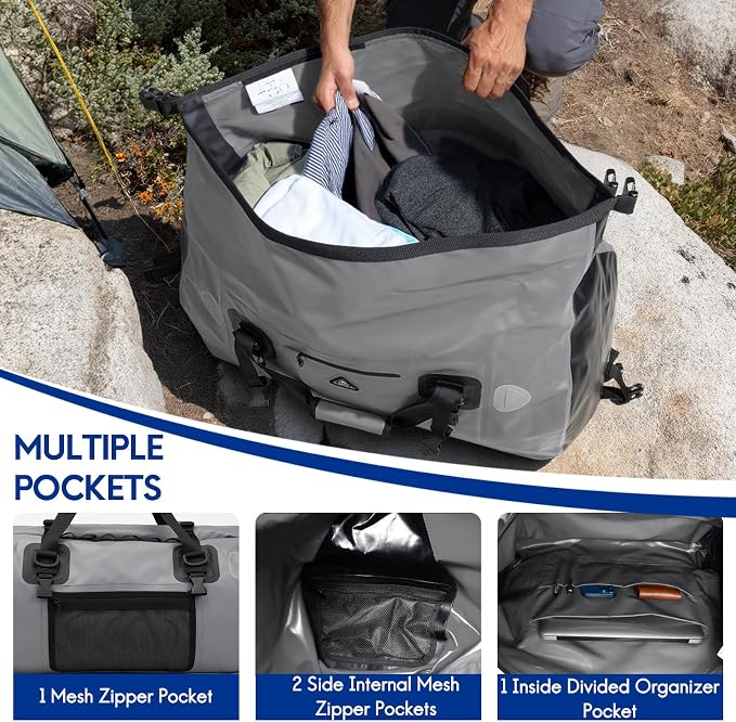 Haimont Waterproof Duffel Bag Roll-top Dry Duffel Bag with Quick-fixed Straps for Motorcycling, Rafting, Boating, SUP, Kayaking, Travel, 50L/70L - Image 4