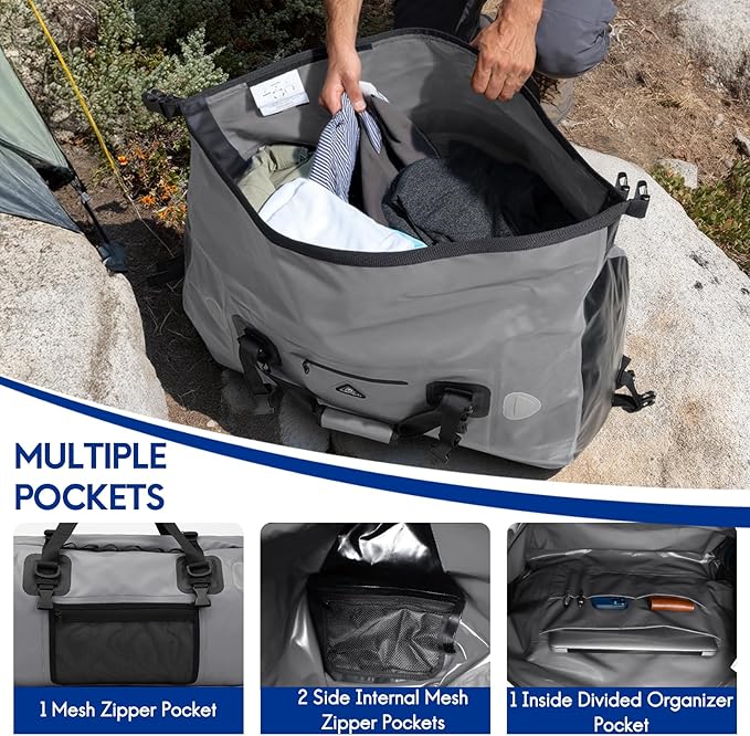 Haimont Waterproof Duffel Bag Roll-top Dry Duffel Bag with Quick-fixed Straps for Motorcycling, Rafting, Boating, SUP, Kayaking, Travel, 50L/70L - Image 4