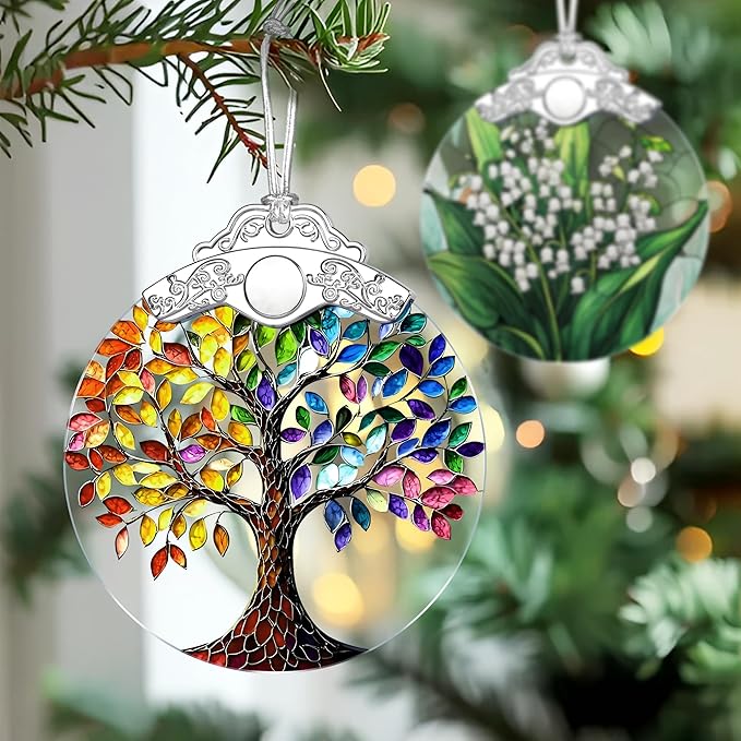 Tree of Life Stained Glass Ornament, Christmas Ornament – Christmas Tree Decor, Holiday Decoration, Stocking Stuffer, Festive Gift Idea, Gifts for Mom, Friend, and Family
