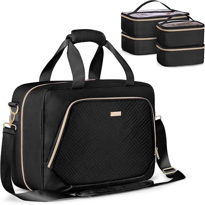 Professional Makeup Artist Bag, Large Makeup Organizer Travel Case | Makeup Bag with 4 Cosmetic Cases, Hair Tools Pocket, Makeup Kit Storage Section, Travel Organizer for Artist by Prokva
