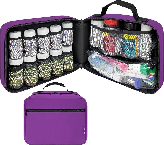 Large Pill Bottle Organizer & Medicine Bag for Travel, Purple | Prescription bottle organizer with 10 bottle pockets and padded storage for medication bottles, supplements, vitamins by StarPlus2