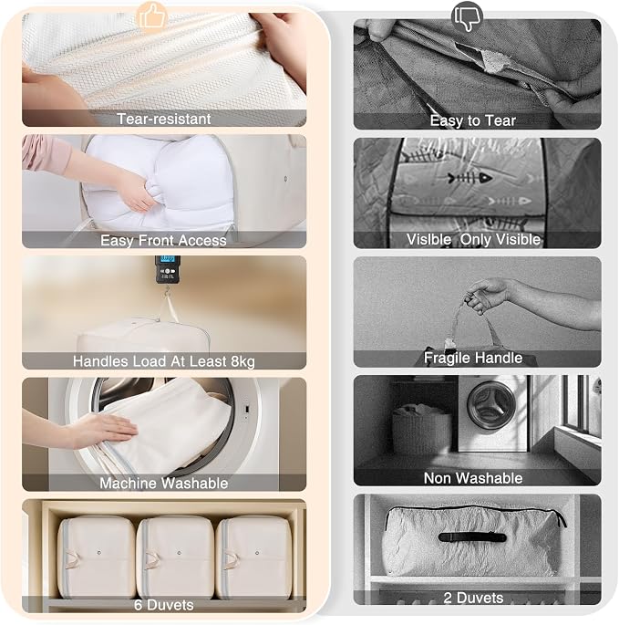 Comforter Storage Bag - Large Capacity Blanket Storage Bags Front-opening Ultra Space Saving Self Compression Organizer, Washable Compression Bags for Storage Comforter Blanket, 2 Pack, Beige - Image 7
