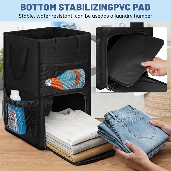 170L Laundry Backpack Bag with 3 Sizes Mesh Wash Bags Empty, Extra Large 2 in 1 Laundry Hamper Basket with Shoulder Straps, Freestanding Laundry Bag for College Dorm, Laundromat, Apartment (Black) - Image 8