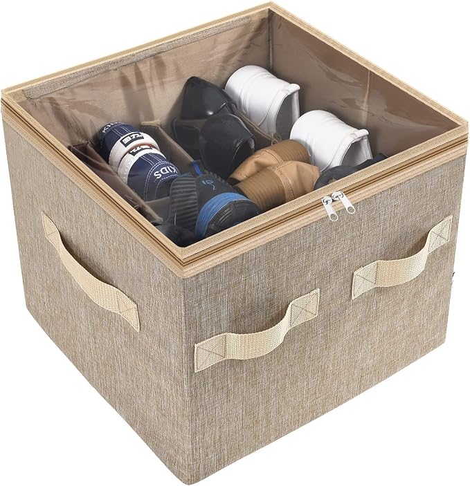 Moteph Shoe Organizer for Closet - Shoe Storage Organizer for Closet Organization with Clear Cover & Adjustable Dividers, Shoe Rack & Basket - (Light Brown, Small - 12 Pairs) by MOTEPH