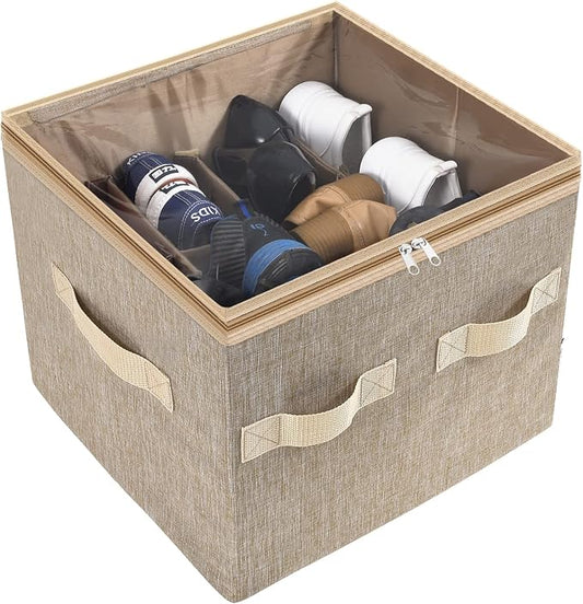 Moteph Shoe Organizer for Closet - Shoe Storage Organizer for Closet Organization with Clear Cover & Adjustable Dividers, Shoe Rack & Basket - (Light Brown, Small - 12 Pairs) by MOTEPH
