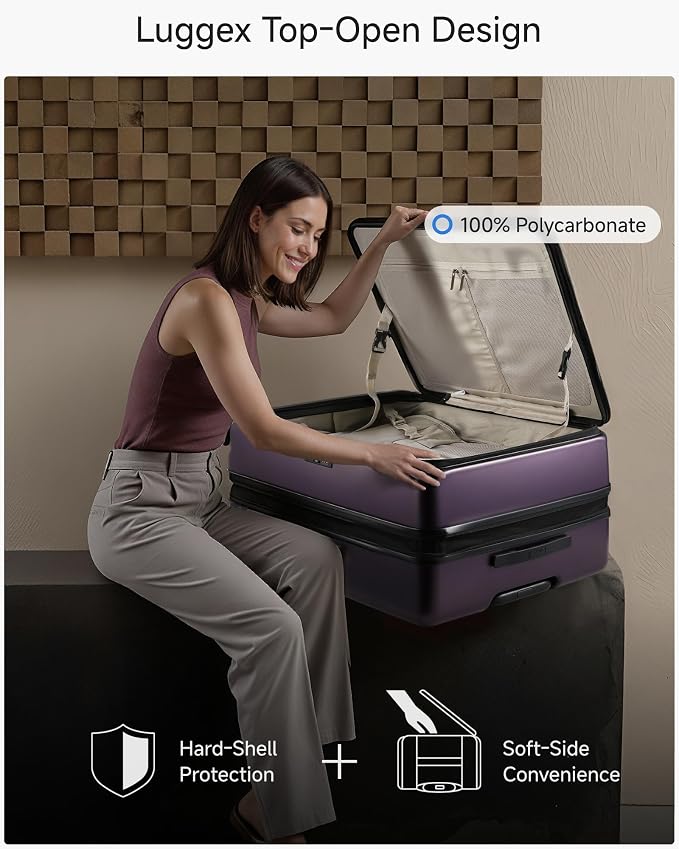 LUGGEX Checked Suitcase Top Opening, Expandable Polycarbonate Hard Shell Suitcase with Wheels (FX-Core, Purple, Bigger 28 Inch, 105L-115L) - Image 3